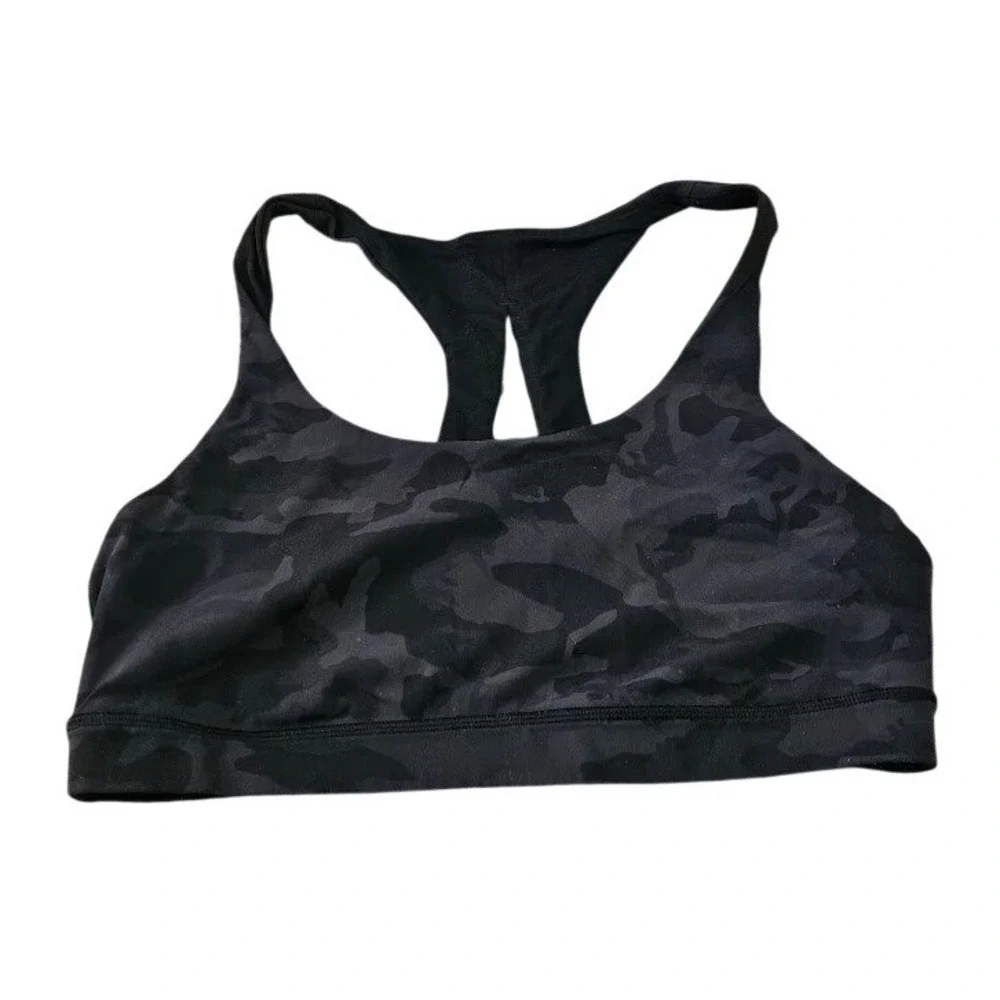 Lululemon Invigorate Sports Bra Black Camo Racerback Mesh Women Size 8
